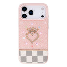 Tiara Pink Crystal Heart Iphone 17 Pro Taşlı Telefon Kılıfı