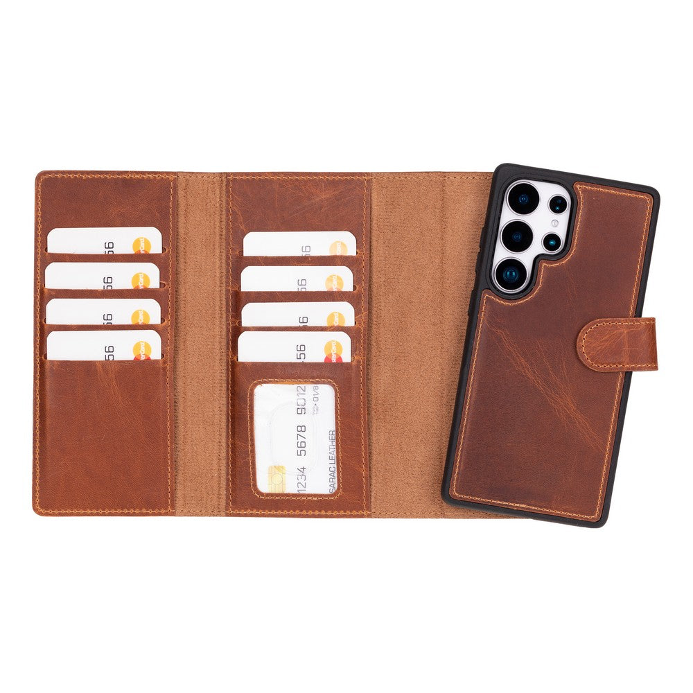 Valeno Mocca Deri Wallet Case Samsung Galaxy S25 Ultra (6.9") | Manyetik Ayrılabilir Cüzdanlı Telefon Kılıfı