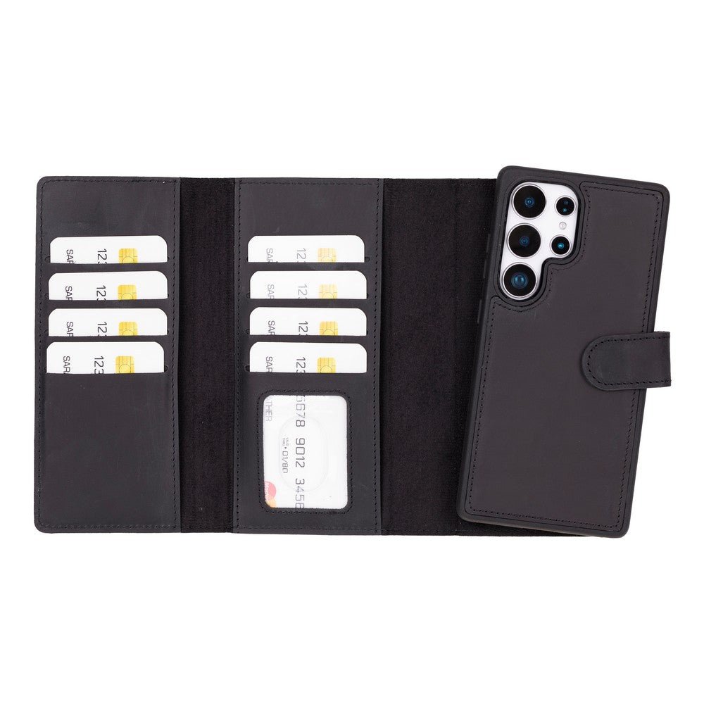 Valeno Onyx Black Deri Wallet Case Samsung Galaxy S25 Ultra (6.9") | Manyetik Ayrılabilir Cüzdanlı Telefon Kılıfı