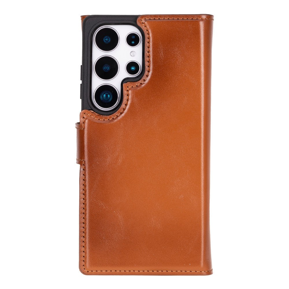 Valeno Siena Tan Deri Wallet Case Samsung Galaxy S25 Ultra (6.9") | Manyetik Ayrılabilir Cüzdanlı Telefon Kılıfı