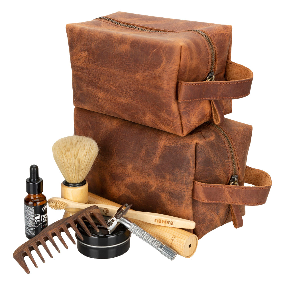 Voyage Burnt Orange Hakiki Deri Dopp Kit – X Large