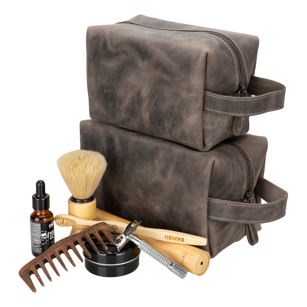 Voyage Cocoa Brown Hakiki Deri Dopp Kit – Large