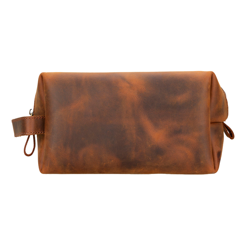 Voyage Dark Orange Hakiki Deri Dopp Kit – Large