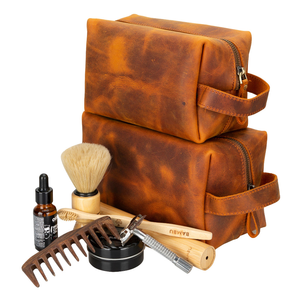Voyage Golden Sand Hakiki Deri Dopp Kit – X Large