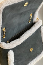 Bloomsbury-Les Alpes Antrasit Shearling Süet Çanta-El Çantası-3-Milagron.com