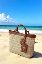 Soleil Sauvage Collection Medium Rafya Hasır & Deri Çanta - 0