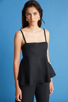 Boneqa Barcelona-Askılı Siyah Keten Bluz-Bluz-1-Milagron.com