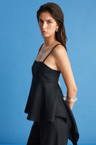 Boneqa Barcelona-Askılı Siyah Keten Bluz-Bluz-3-Milagron.com