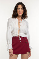 Boneqa Barcelona-Bağcıklı & Büzgülü Beyaz Bluz-Bluz-1-Milagron.com