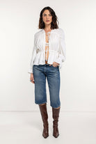 Boneqa Barcelona-Bağcıklı & Büzgülü Beyaz Bluz-Bluz-5-Milagron.com