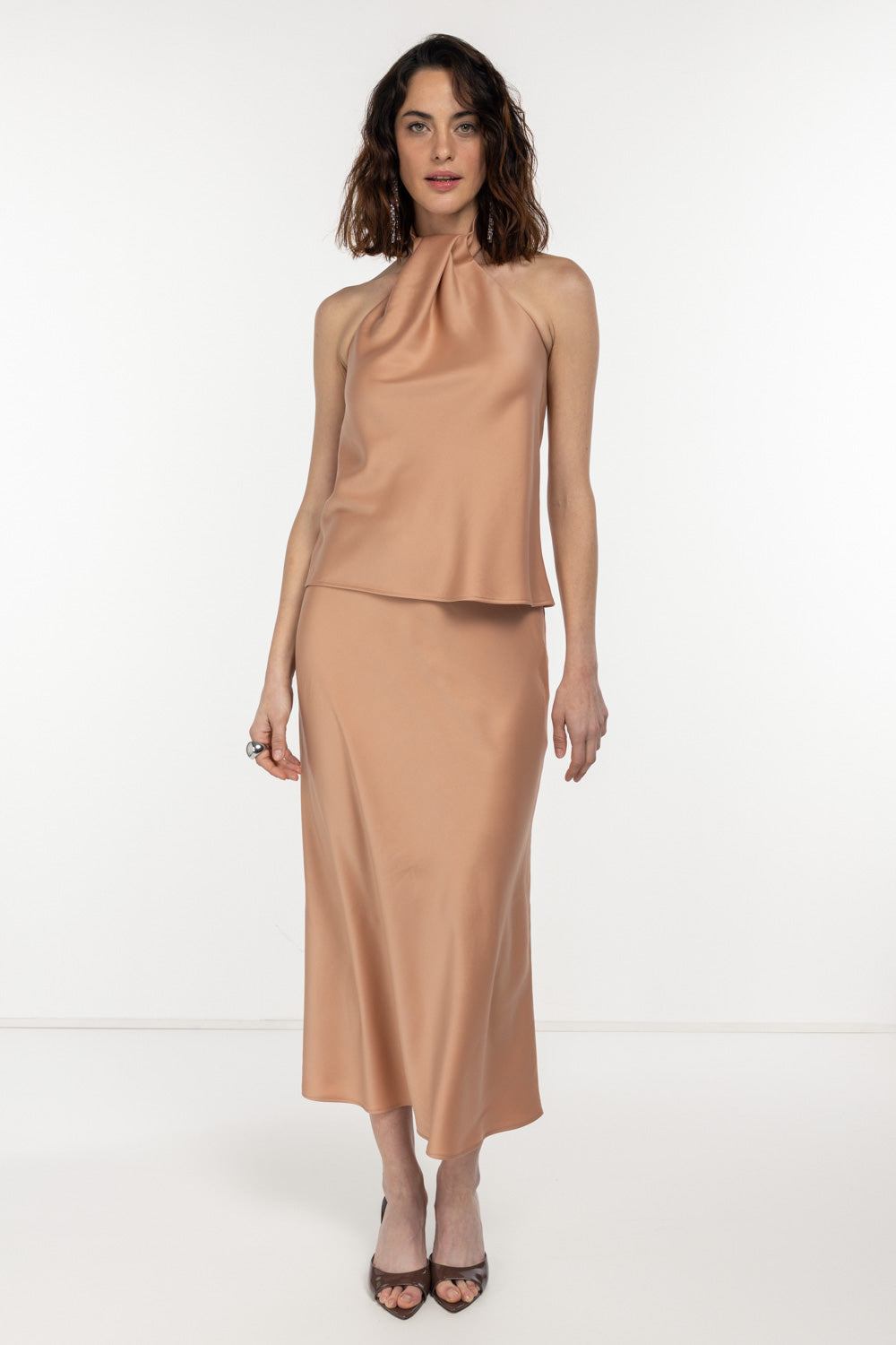 Belden Lastikli Volanlı Moka Midi Etek - 0