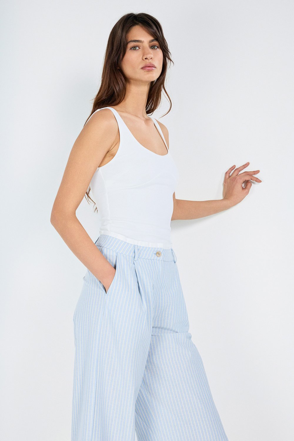 Boneqa Barcelona-Belden Poplin Detaylı Çizgili Pantolon-Pantolon-5-Milagron.com