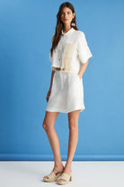 Boneqa Barcelona-Cep Detaylı Ekru Keten Gömlek-Gömlek-2-Milagron.com