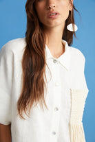 Boneqa Barcelona-Cep Detaylı Ekru Keten Gömlek-Gömlek-5-Milagron.com