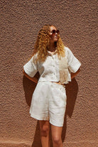 Boneqa Barcelona-Cep Detaylı Ekru Keten Gömlek-Gömlek-7-Milagron.com