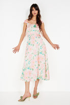 Boneqa Barcelona-Çiçek Baskılı Saten Midi Elbise-Elbise-2-Milagron.com