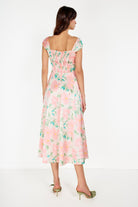 Boneqa Barcelona-Çiçek Baskılı Saten Midi Elbise-Elbise-4-Milagron.com