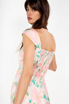 Boneqa Barcelona-Çiçek Baskılı Saten Midi Elbise-Elbise-5-Milagron.com