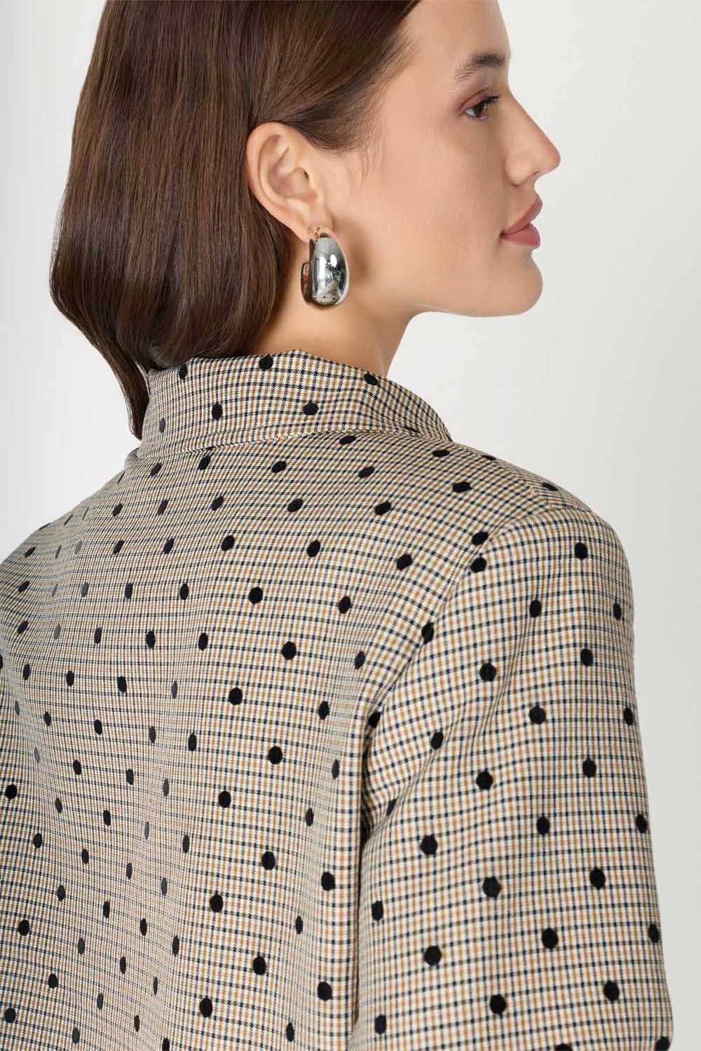 Desenli Cep Detaylı Crop Ceket - 4