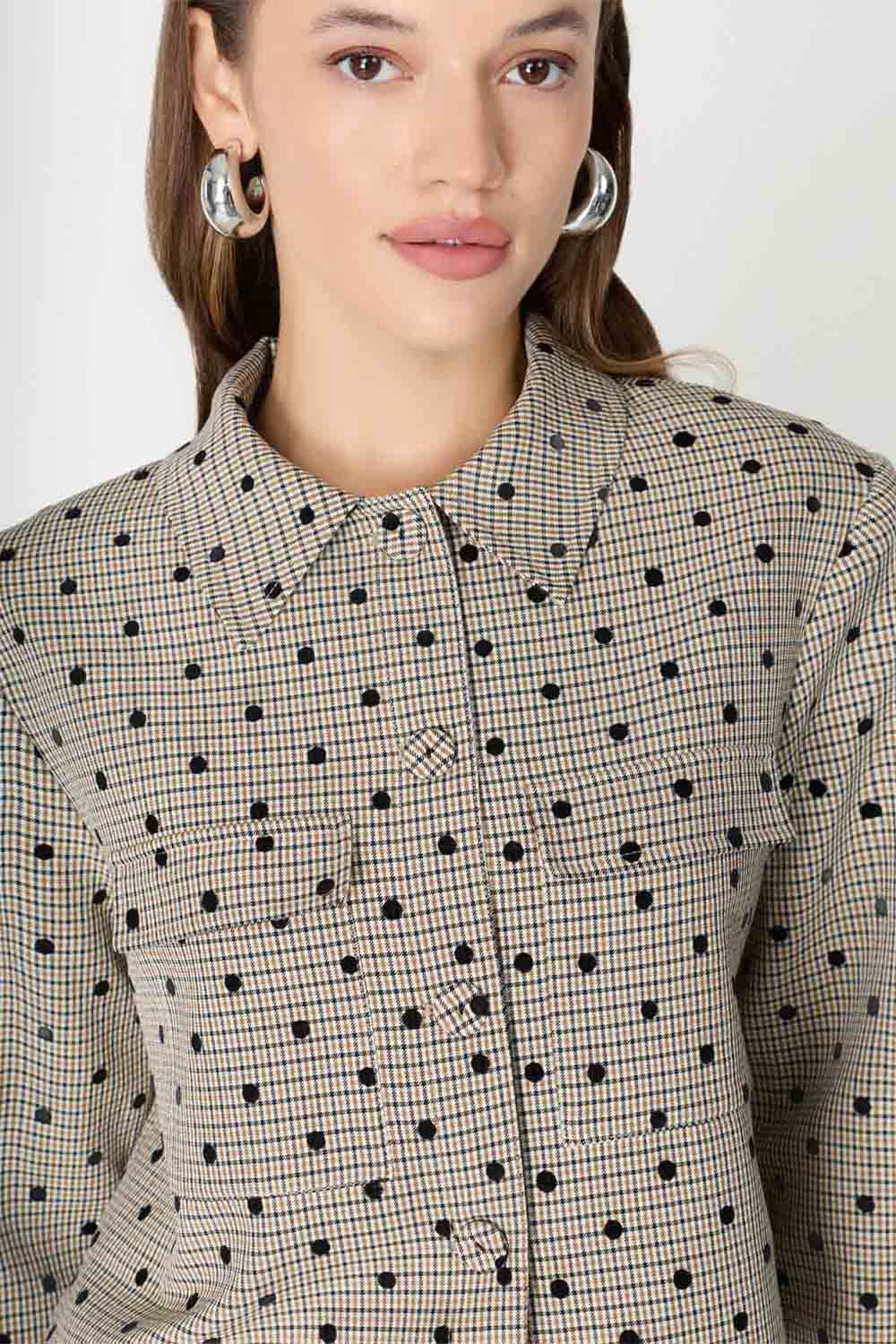 Desenli Cep Detaylı Crop Ceket - 7