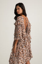 Boneqa Barcelona-Fırfır Detaylı Leopar Desenli Elbise-Elbise-4-Milagron.com