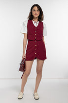 Boneqa Barcelona-Gold Düğme Detaylı Mini Etek-Etek-1-Milagron.com