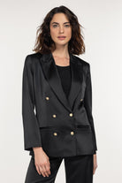 Boneqa Barcelona-Gold Düğme Detaylı Saten Blazer Ceket-Ceket-1-Milagron.com