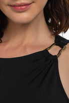 Boneqa Barcelona-Gold Toka Detaylı Tek Kollu Elbise-Elbise-3-Milagron.com