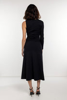 Boneqa Barcelona-Gold Toka Detaylı Tek Kollu Elbise-Elbise-8-Milagron.com