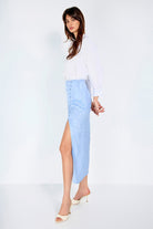 Boneqa Barcelona-Jakarlı Önden Düğme Detaylı Mavi Midi Etek-Etek-4-Milagron.com