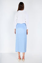 Boneqa Barcelona-Jakarlı Önden Düğme Detaylı Mavi Midi Etek-Etek-5-Milagron.com