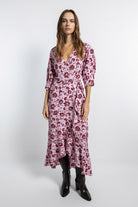 Boneqa Barcelona-Kruvaze Yaka Detaylı Desenli Elbise-Elbise-2-Milagron.com