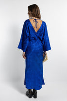 Boneqa Barcelona-Mavi Desenli Gece Elbisesi-Elbise-6-Milagron.com