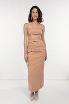 Boneqa Barcelona-Mokka Straplez Top-Elbise-1-Milagron.com