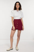 Boneqa Barcelona-Pamuklu Ekru Basic Tişört-T-Shirts-1-Milagron.com