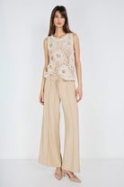 Boneqa Barcelona-Yüksek Bel Belden Bağcık Detaylı Geniş Paça Pantolon-Pantolon-1-Milagron.com