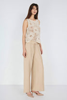 Boneqa Barcelona-Yüksek Bel Belden Bağcık Detaylı Geniş Paça Pantolon-Pantolon-2-Milagron.com