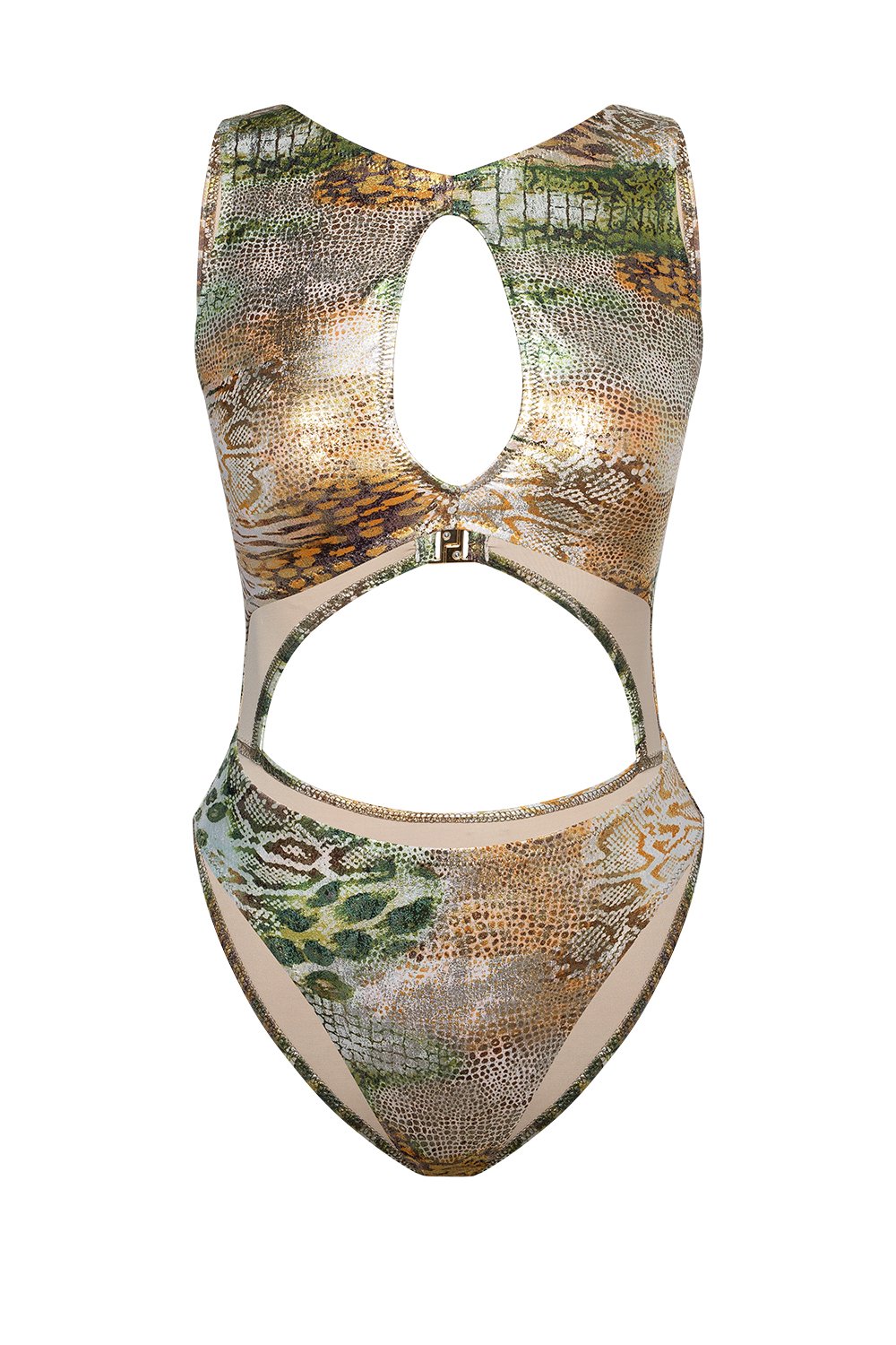 Bonesta-Bayuda Phantom Snake Pattern Halter Kesim Pencereli Mayo-Bikini & Mayo-5-Milagron.com