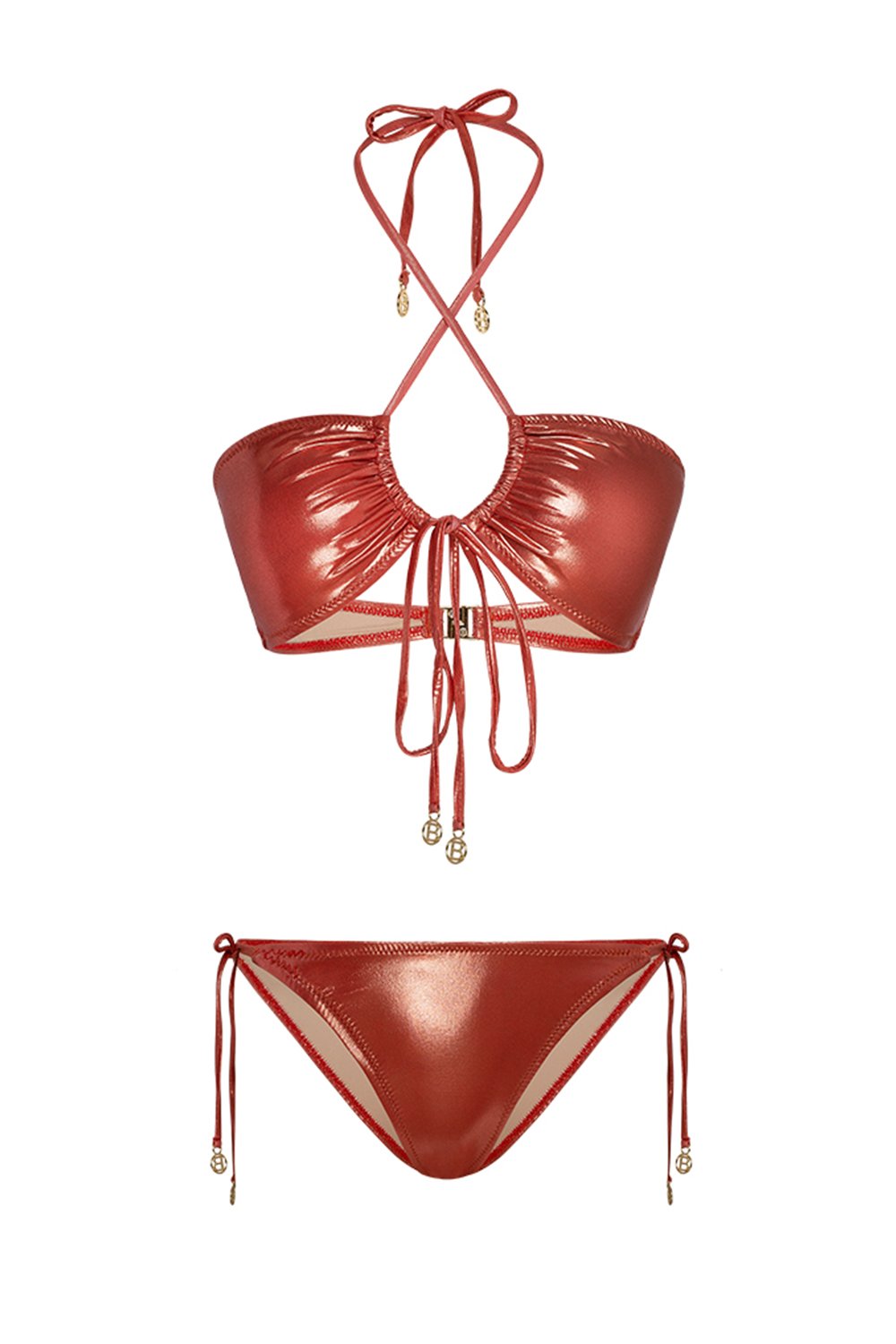 Bonesta-Broom Shiny Terracota Red Boyundan Bağcıklı Bikini Takımı-Bikini & Mayo-4-Milagron.com