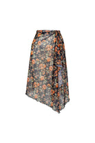 Bonesta-Callie Turuncu Kahve Desenli Büzgülü Volanlı Midi Pareo Etek-Pareo & Bandana-1-Milagron.com