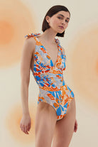 Bonesta-Cholla Abstract Floral Pattern Bağcıklı V Yaka Mayo-Bikini & Mayo-2-Milagron.com