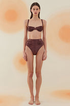 Bonesta-Erg Burnt Umber Drapeli Yüksek Bel Bikini Takımı-Bikini & Mayo-1-Milagron.com