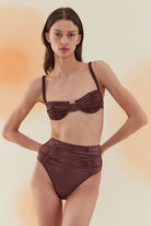 Bonesta-Erg Burnt Umber Drapeli Yüksek Bel Bikini Takımı-Bikini & Mayo-2-Milagron.com