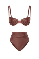 Bonesta-Erg Burnt Umber Drapeli Yüksek Bel Bikini Takımı-Bikini & Mayo-4-Milagron.com
