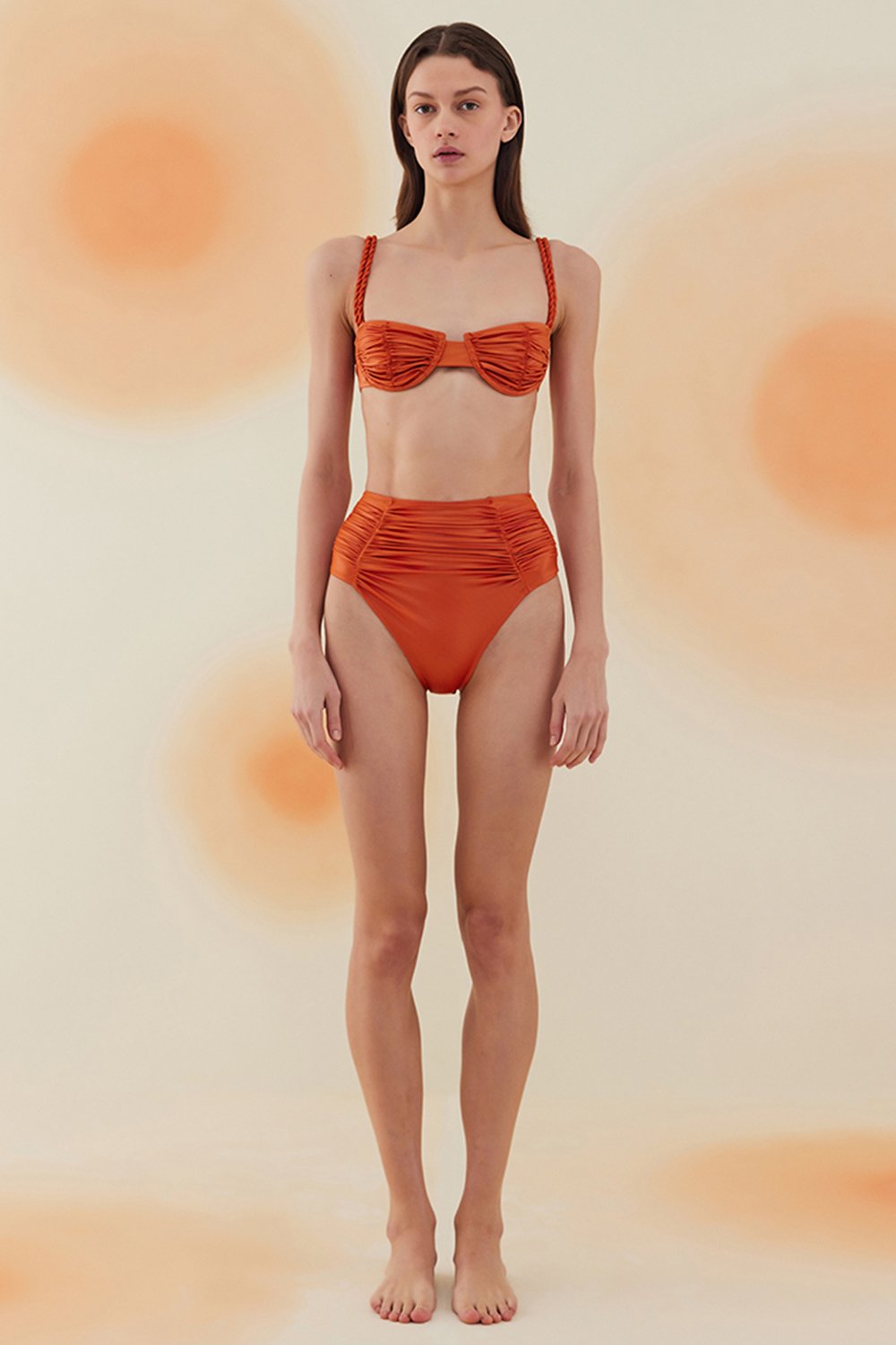 Bonesta-Erg Flame Orange Drapeli Yüksek Bel Bikini Takımı-Bikini & Mayo-1-Milagron.com