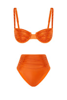 Bonesta-Erg Flame Orange Drapeli Yüksek Bel Bikini Takımı-Bikini & Mayo-4-Milagron.com
