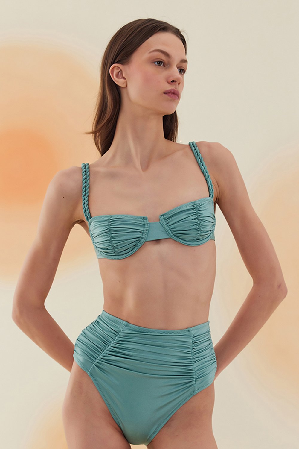 Bonesta-Erg Mint Green Drapeli Yüksek Bel Bikini Takımı-Bikini & Mayo-2-Milagron.com
