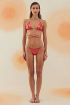 Bonesta-Escalante Shiny Crimson Red Halka Aksesuarlı Üçgen Bikini Takımı-Bikini & Mayo-1-Milagron.com