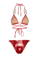 Bonesta-Escalante Shiny Crimson Red Halka Aksesuarlı Üçgen Bikini Takımı-Bikini & Mayo-5-Milagron.com