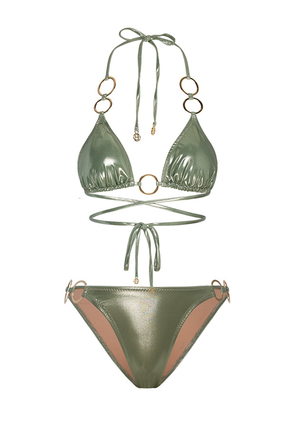 Bonesta-Escalante Shiny Tea Green Halka Aksesuarlı Üçgen Bikini Takımı-Bikini & Mayo-4-Milagron.com